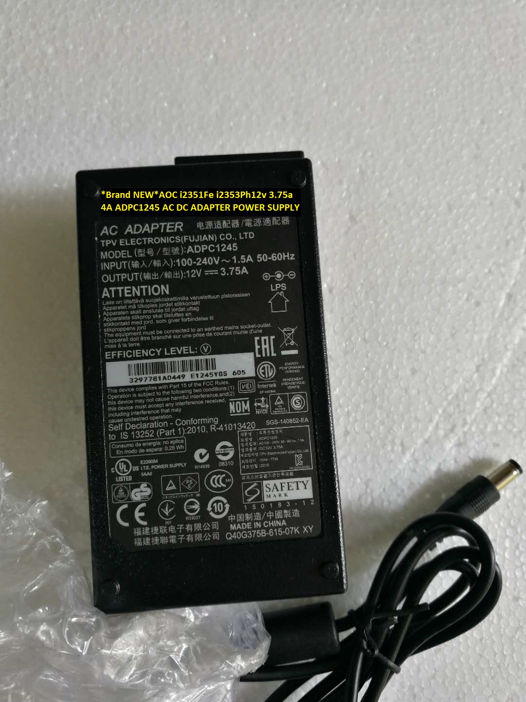 *Brand NEW*AC100-240V AOC i2353Ph 12v 3.75a 4A ADPC1245 i2351Fe AC DC ADAPTER POWER SUPPLY